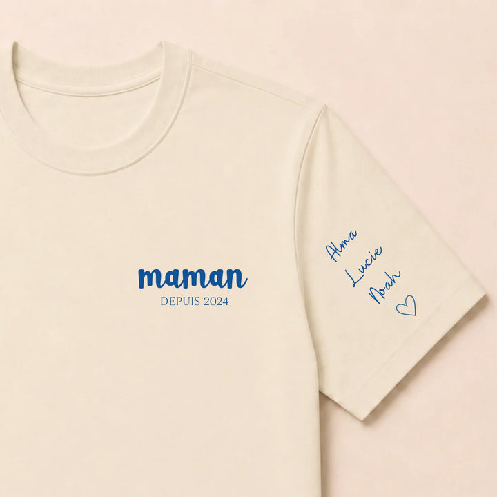 Swrat à capuche personnalisé broderie maman T-shirt / Beige / S