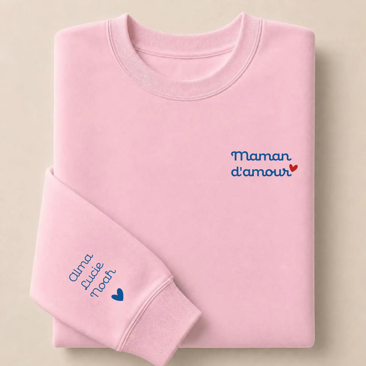 Pull personnalisé Brodé - Mamam d'amour Sweatshirt / Rose Clair / S