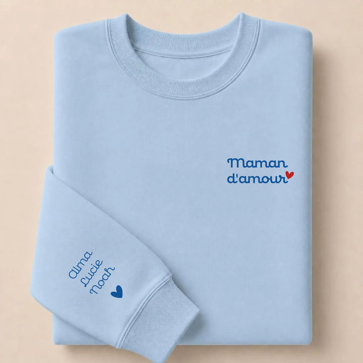 Pull personnalisé Brodé - Mamam d'amour Sweatshirt / Bleu Clair / S