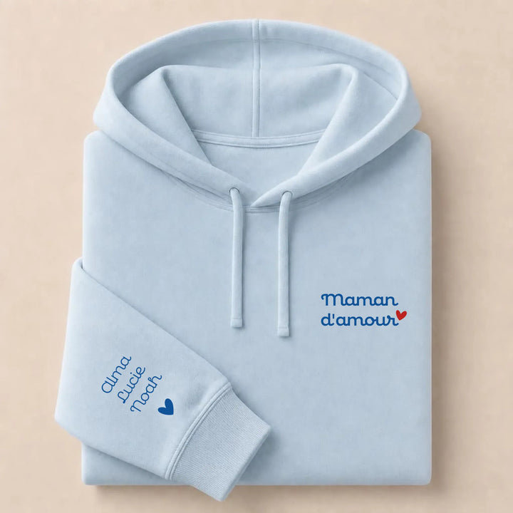 Pull personnalisé Brodé - Mamam d'amour Sweat à capuche / Bleu Clair / S