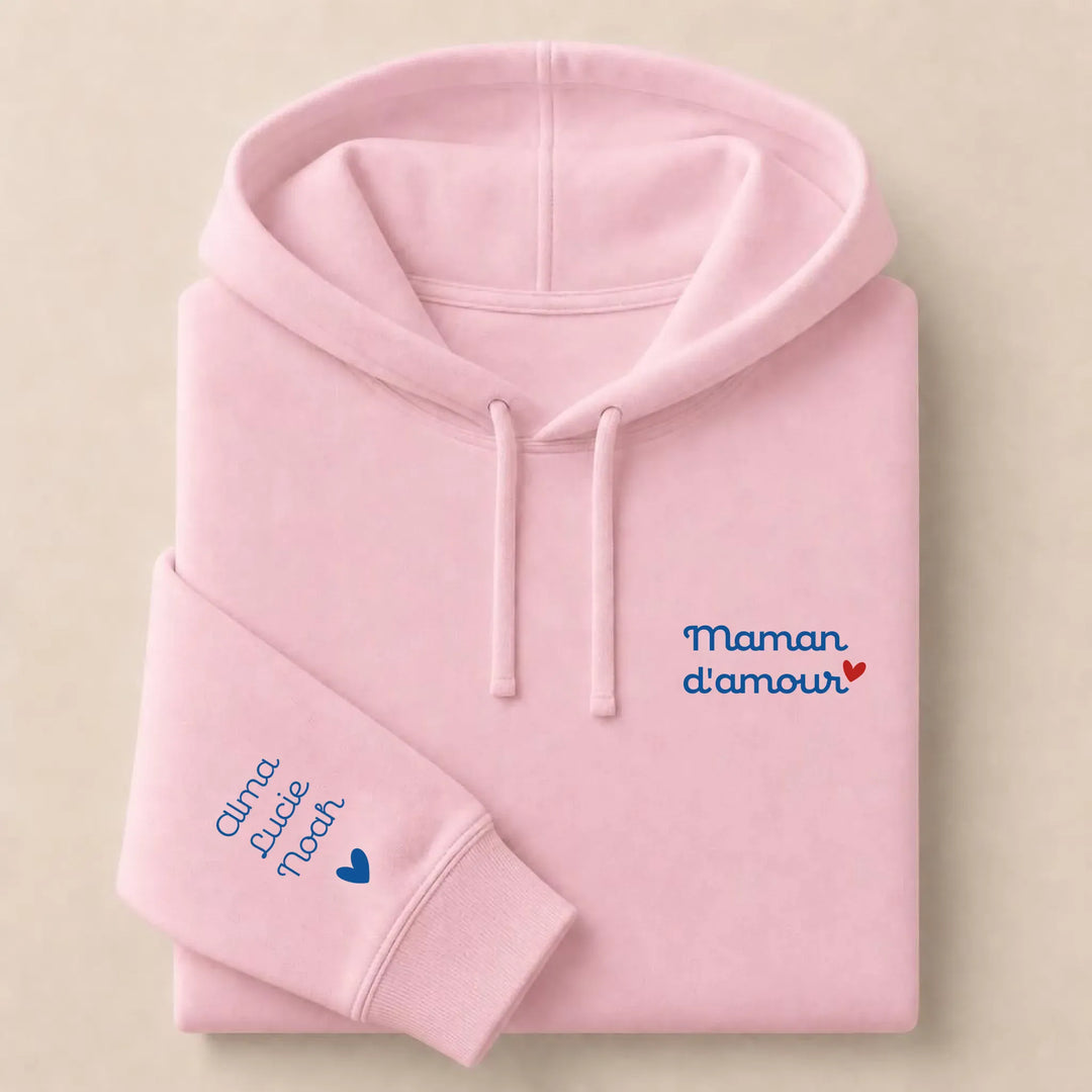 Pull personnalisé Brodé - Mamam d'amour Sweat à capuche / Rose Clair / S