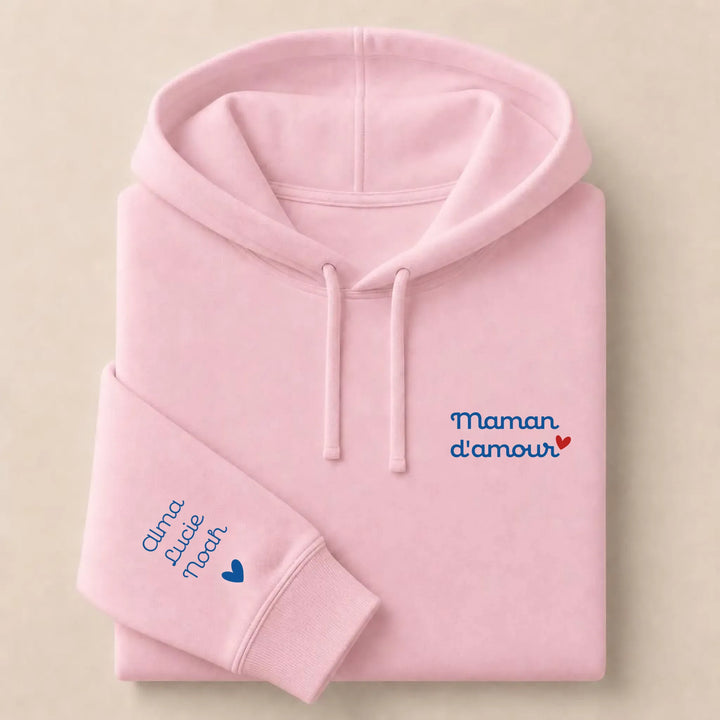 Pull personnalisé Brodé - Mamam d'amour Sweat à capuche / Rose Clair / S
