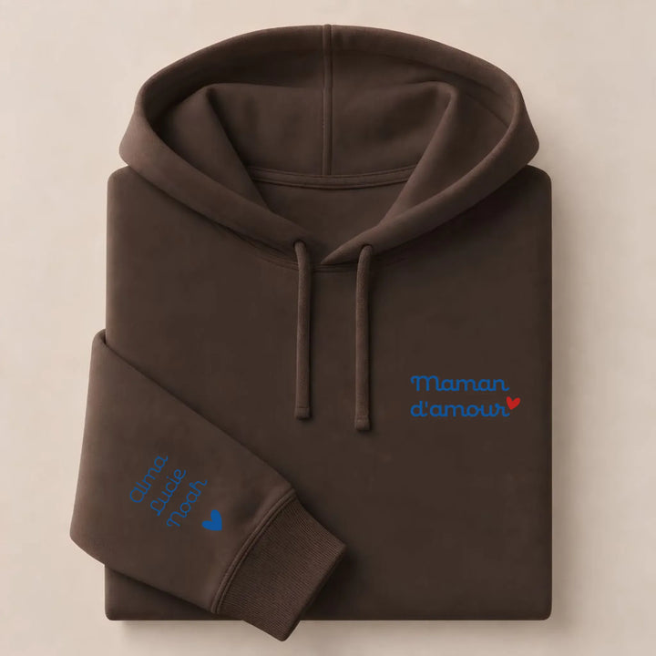 Pull personnalisé Brodé - Mamam d'amour Sweat à capuche / Marron / S