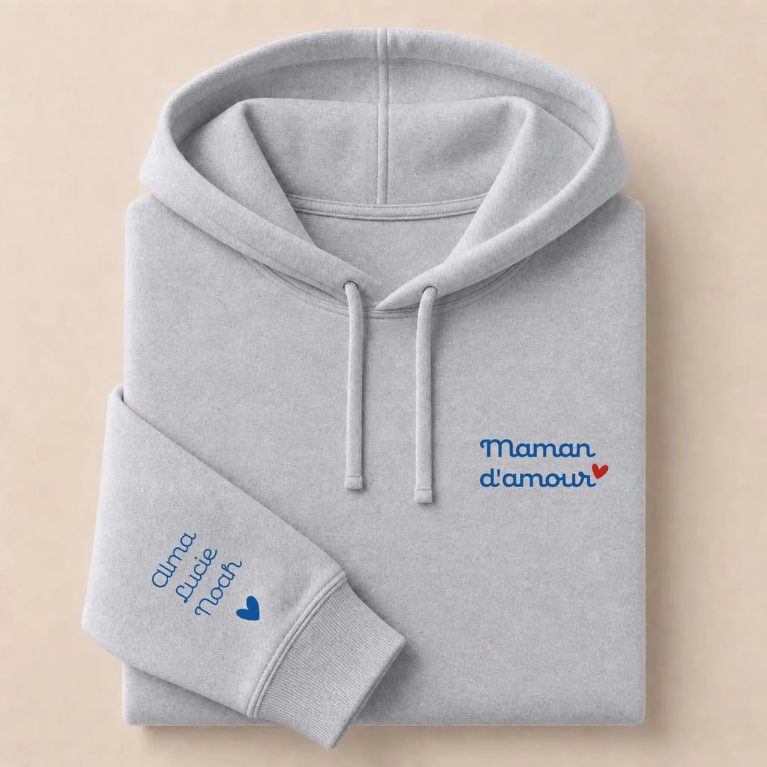 Pull personnalisé Brodé - Mamam d'amour Sweat à capuche / Gris / S
