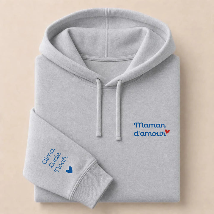Pull personnalisé Brodé - Mamam d'amour Sweat à capuche / Gris / S