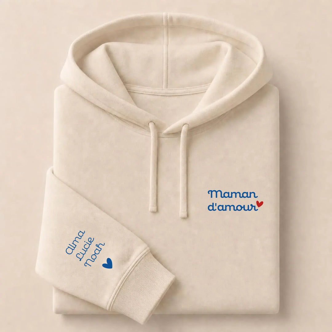 Pull personnalisé Brodé - Mamam d'amour Sweat à capuche / Beige / S