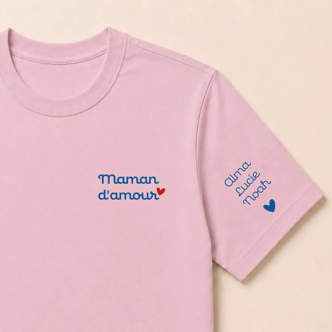 Pull personnalisé Brodé - Mamam d'amour T-shirt / Rose clair / S