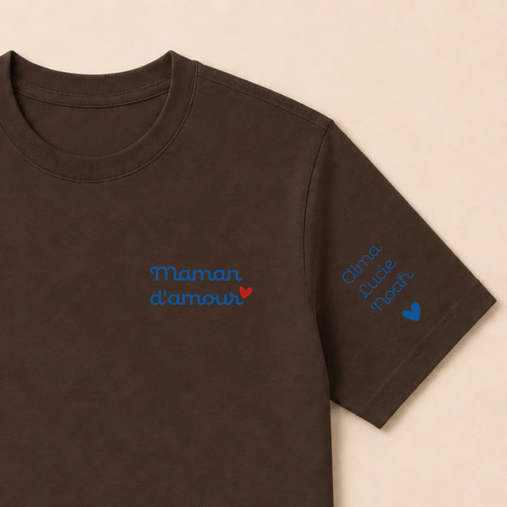 Pull personnalisé Brodé - Mamam d'amour T-shirt / Marron / S