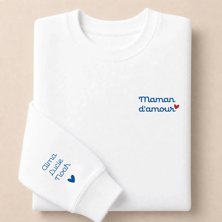 Sweat personnalisé Brodé - Mamam d'amour Sweatshirt / Blanc / S