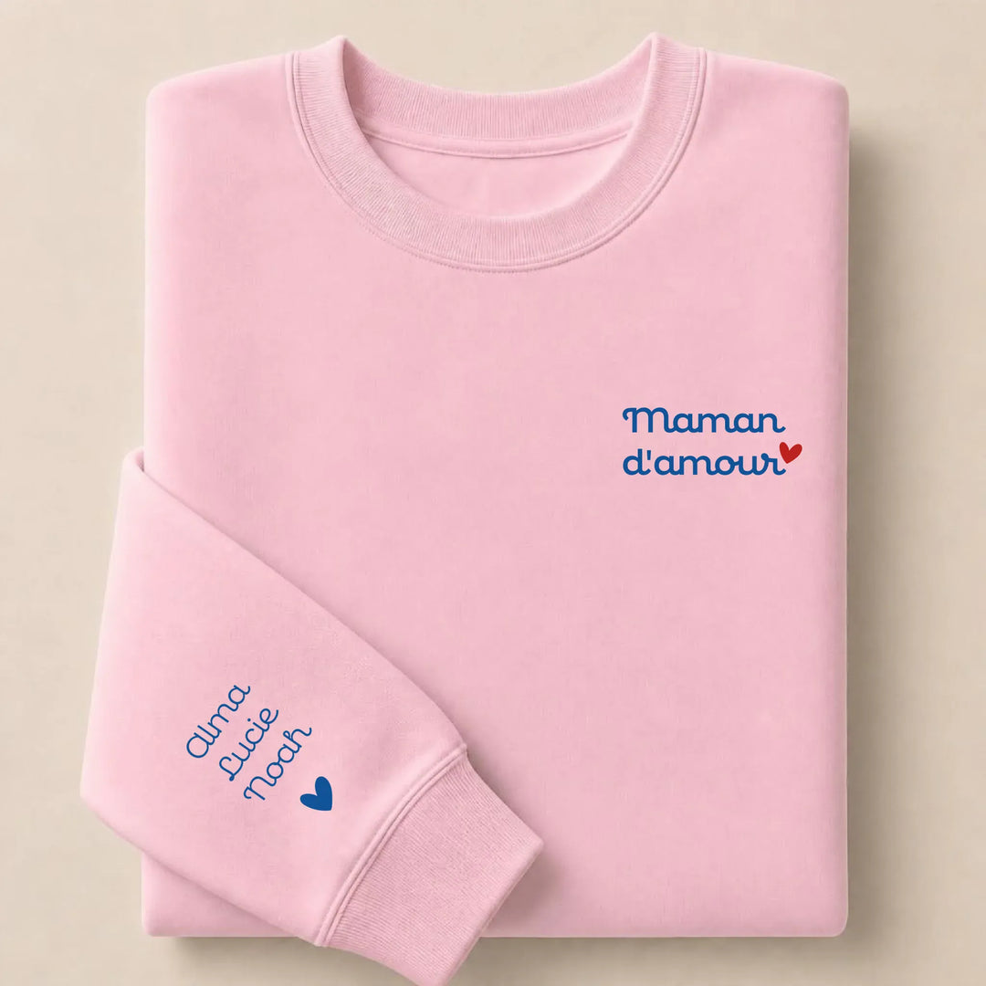 Sweat personnalisé Brodé - Mamam d'amour Sweatshirt / Rose Clair / S