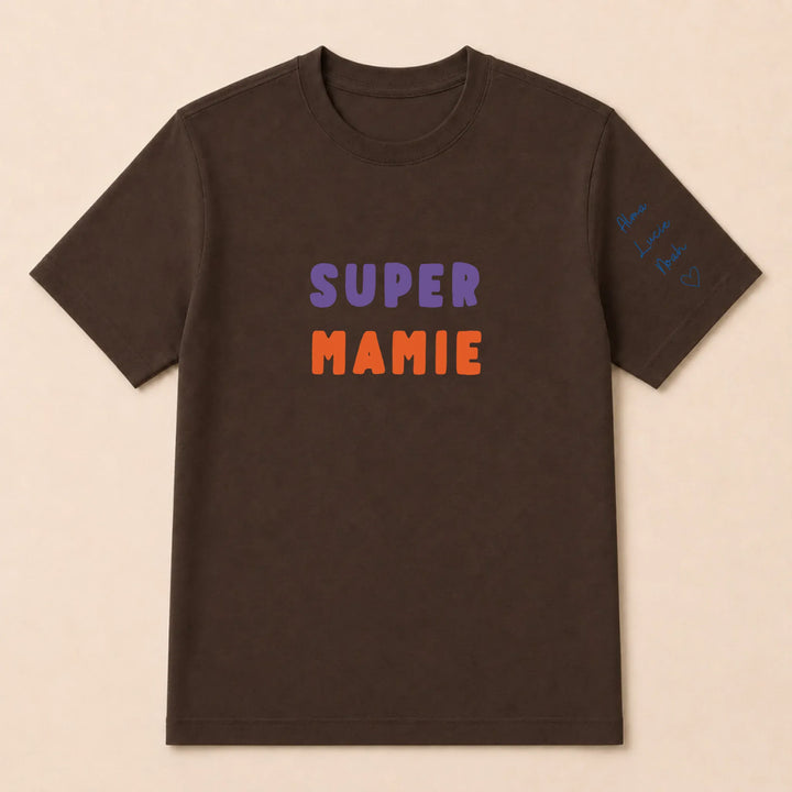 T-shirt personnalisé mamie broderie - Super Mamie T-shirt / Marron / S