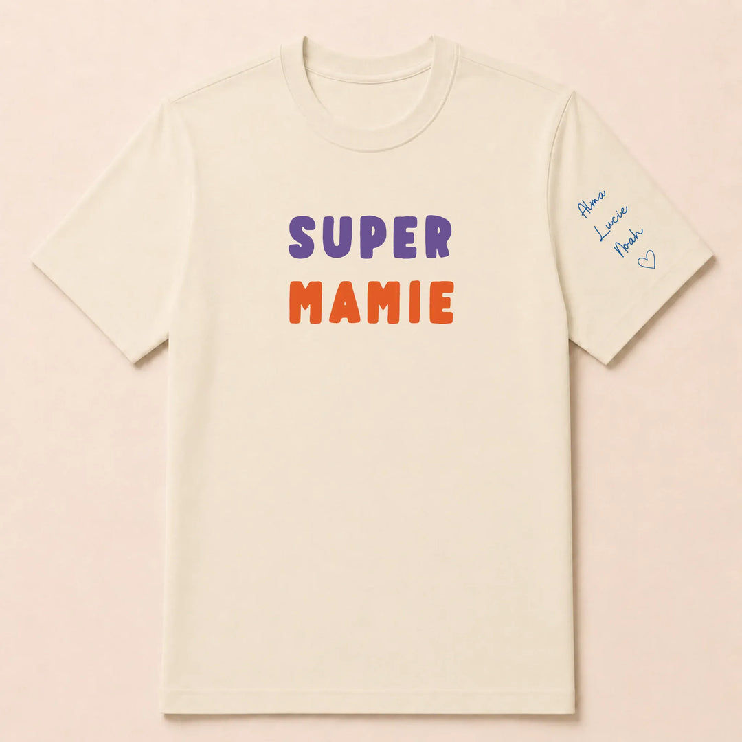 T-shirt personnalisé mamie broderie - Super Mamie T-shirt / Beige / S