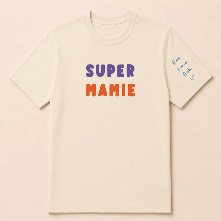 T-shirt personnalisé mamie broderie - Super Mamie T-shirt / Beige / S
