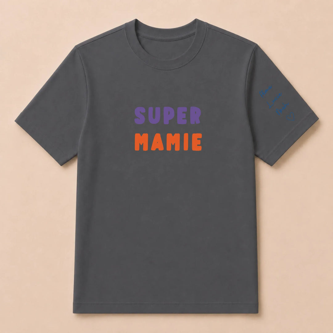 T-shirt personnalisé mamie broderie - Super Mamie T-shirt / Gris Foncé / S