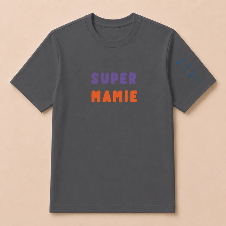 T-shirt personnalisé mamie broderie - Super Mamie T-shirt / Gris Foncé / S