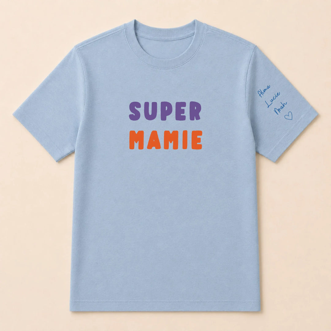 T-shirt personnalisé mamie broderie - Super Mamie T-shirt / Bleu clair / S