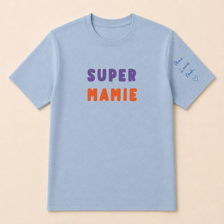 T-shirt personnalisé mamie broderie - Super Mamie T-shirt / Bleu clair / S