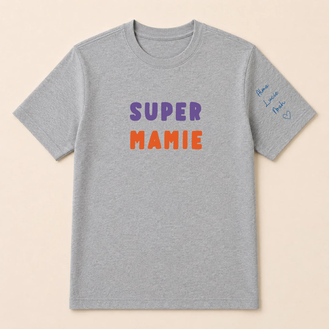T-shirt personnalisé mamie broderie - Super Mamie T-shirt / Gris / S