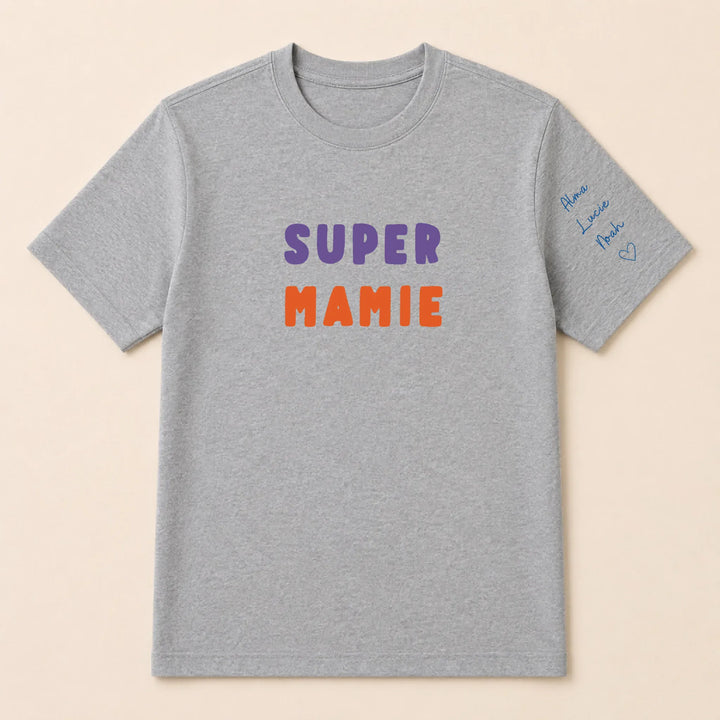 T-shirt personnalisé mamie broderie - Super Mamie T-shirt / Gris / S