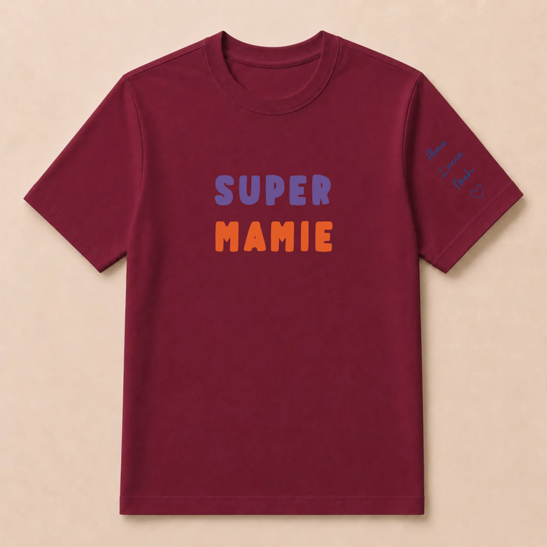 T-shirt personnalisé mamie broderie - Super Mamie T-shirt / Bordeaux / S