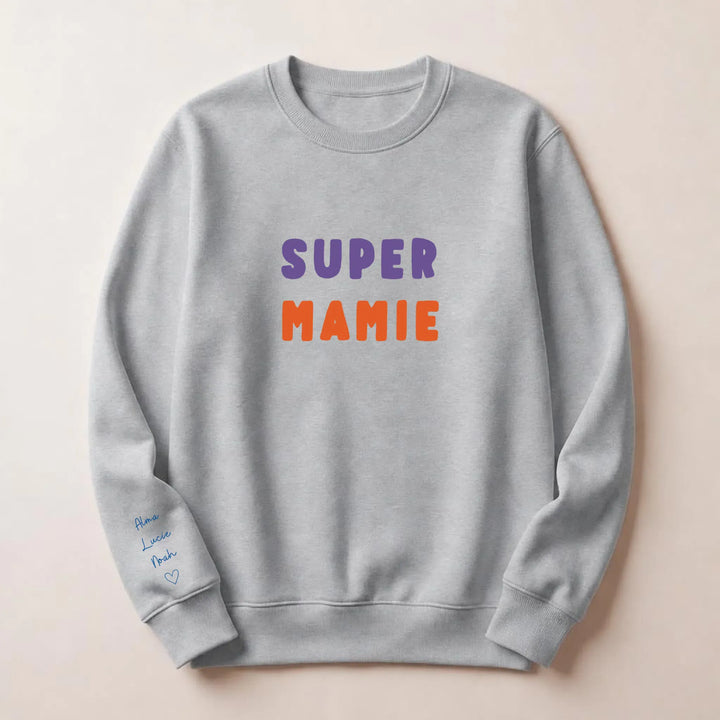 T-shirt personnalisé mamie broderie - Super Mamie Sweatshirt / Gris / S