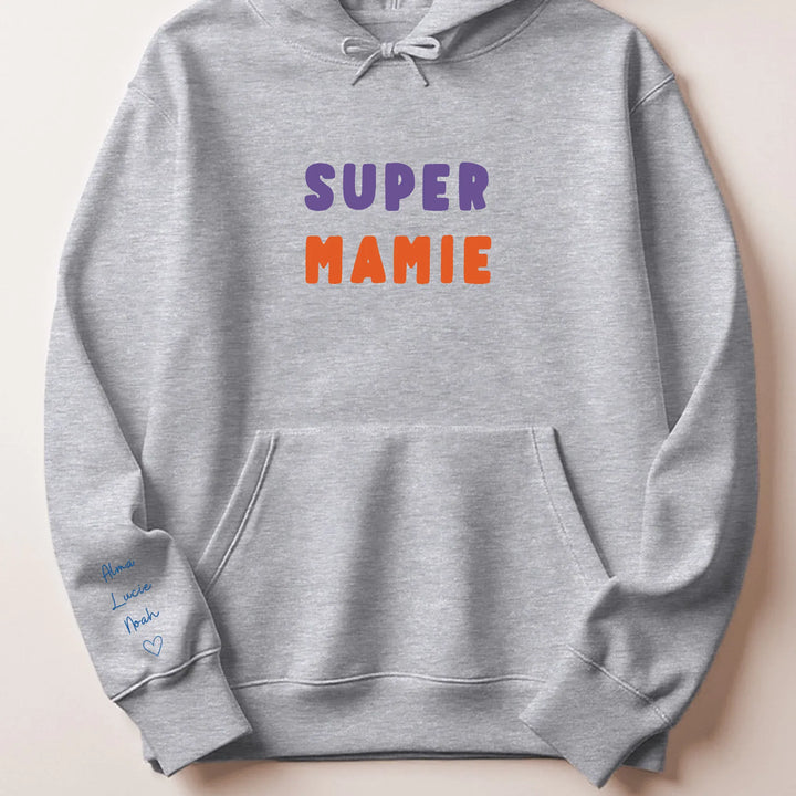 T-shirt personnalisé mamie broderie - Super Mamie Sweat à capuche / Gris / S