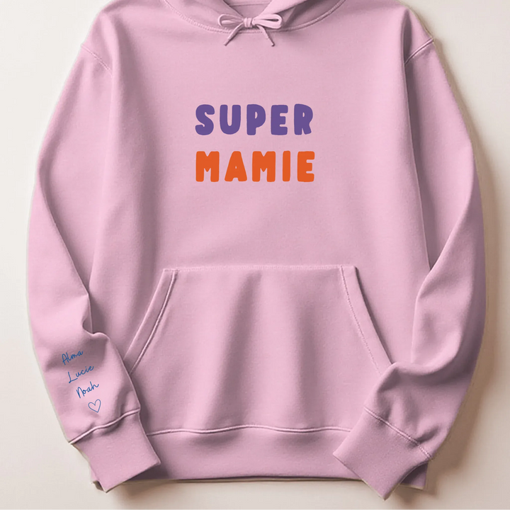T-shirt personnalisé mamie broderie - Super Mamie Sweat à capuche / Rose Clair / S