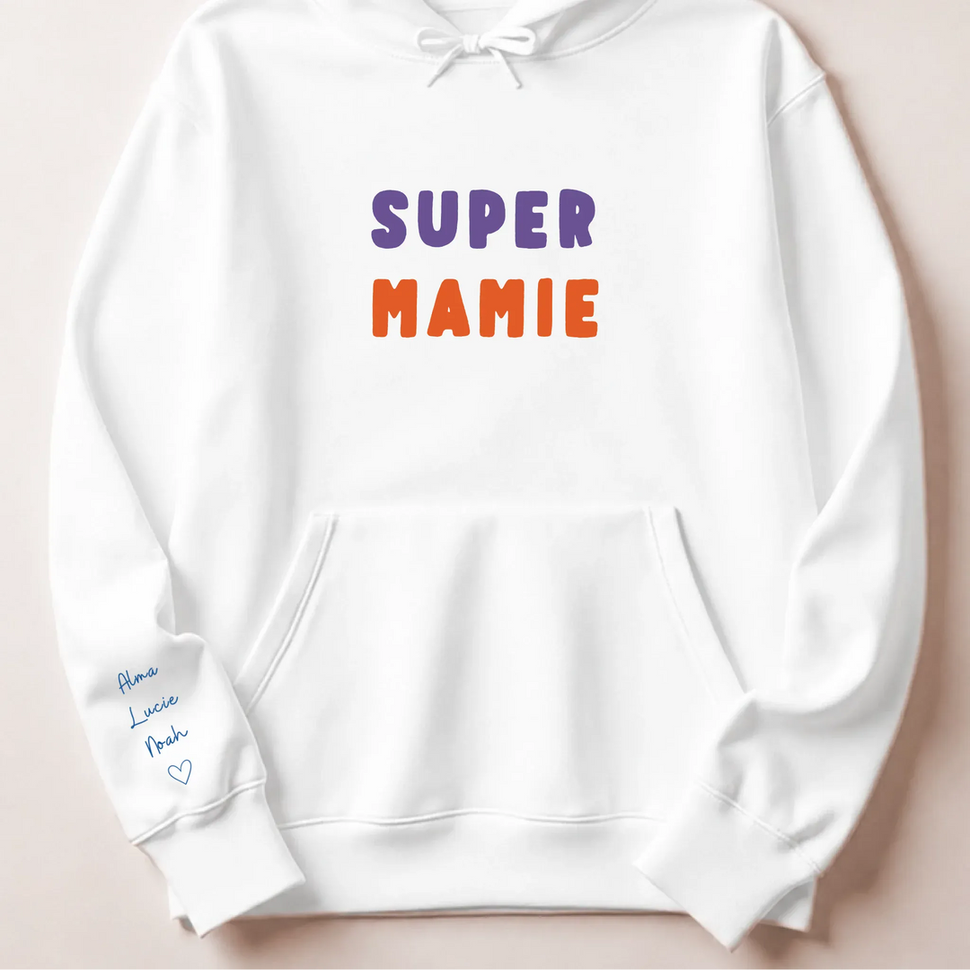 T-shirt personnalisé mamie broderie - Super Mamie Sweat à capuche / Blanc / S