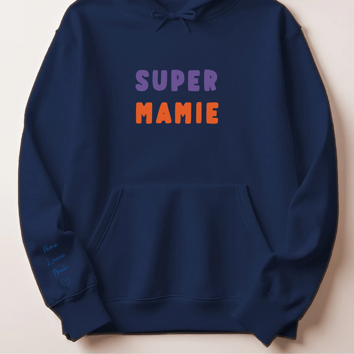 T-shirt personnalisé mamie broderie - Super Mamie Sweat à capuche / Marine / S