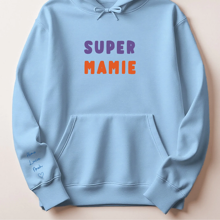 T-shirt personnalisé mamie broderie - Super Mamie Sweat à capuche / Bleu Clair / S