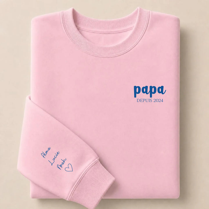 Pull personnalisé papa prénoms enfants Sweatshirt / Rose Clair / S