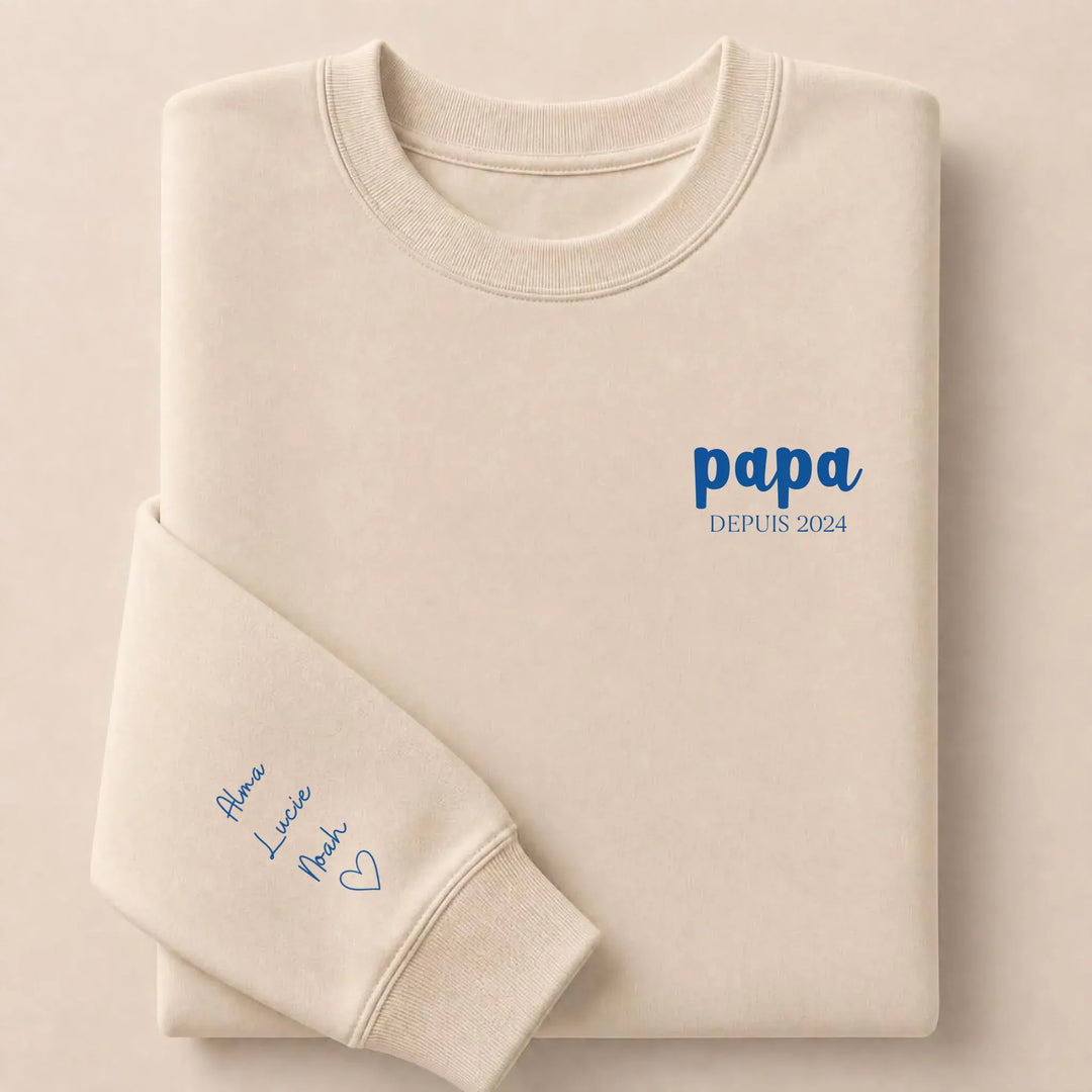 Pull personnalisé papa prénoms enfants Sweatshirt / Beige / S