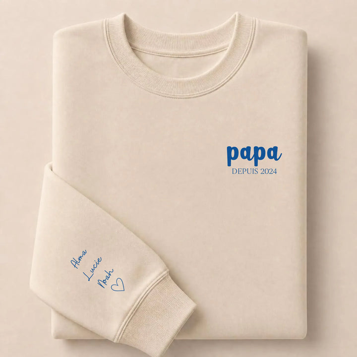 Pull personnalisé papa prénoms enfants Sweatshirt / Beige / S
