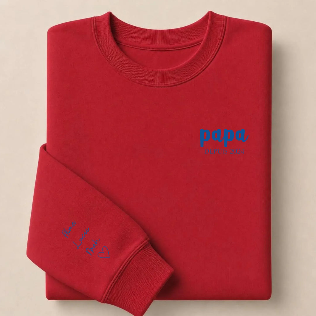 Pull personnalisé papa prénoms enfants Sweatshirt / Rouge / S