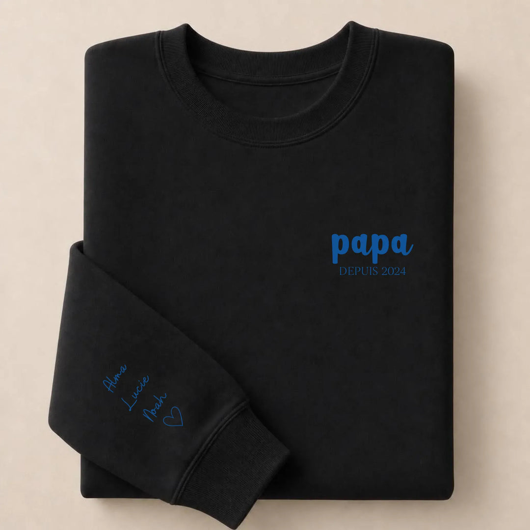 Pull personnalisé papa prénoms enfants Sweatshirt / Noir / S