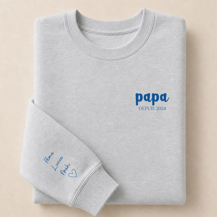 Pull personnalisé papa prénoms enfants Sweatshirt / Gris / S