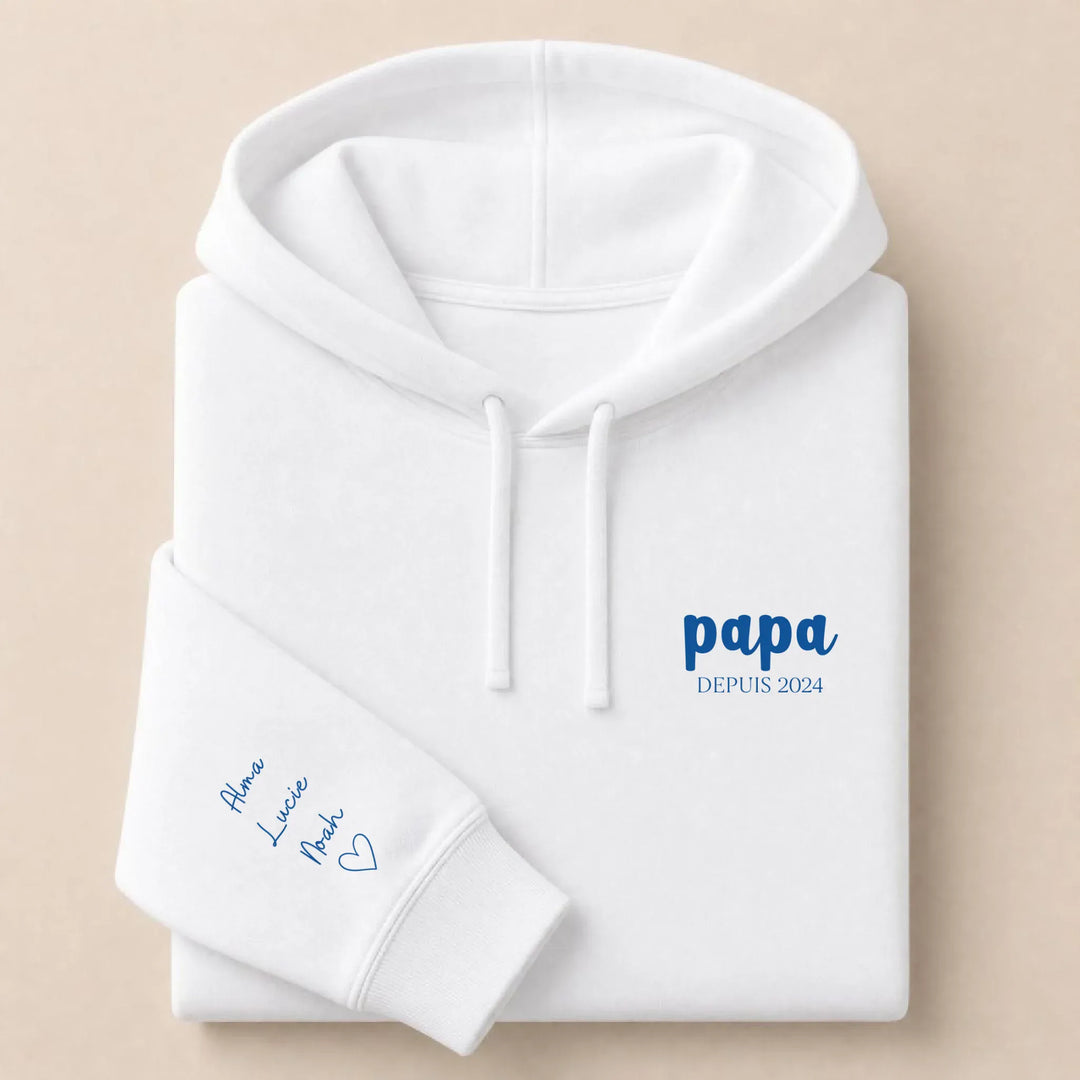 Pull personnalisé papa prénoms enfants Sweat à capuche / Blanc / S