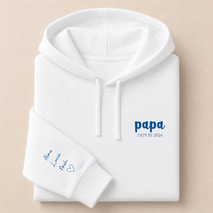 Pull personnalisé papa prénoms enfants Sweat à capuche / Blanc / S