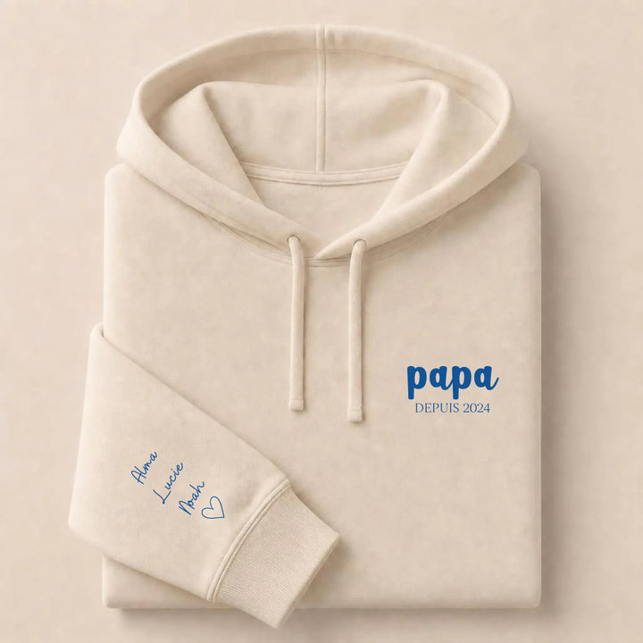 Pull personnalisé papa prénoms enfants Sweat à capuche / Beige / S