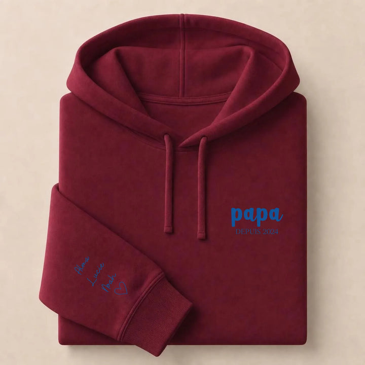 Pull personnalisé papa prénoms enfants Sweat à capuche / Bordeaux / S