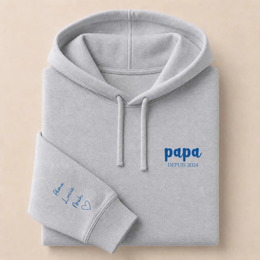 Pull personnalisé papa prénoms enfants Sweat à capuche / Gris / S