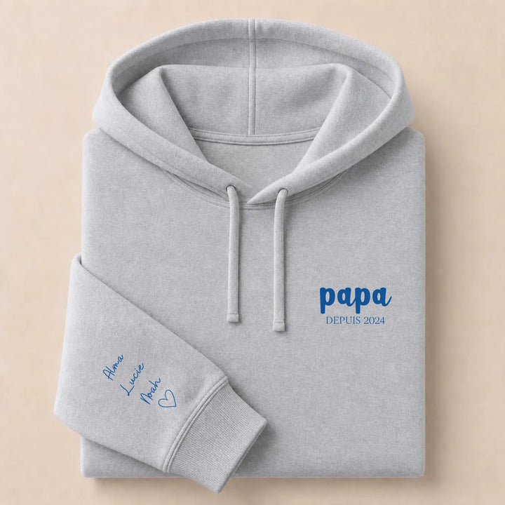 Pull personnalisé papa prénoms enfants Sweat à capuche / Gris / S