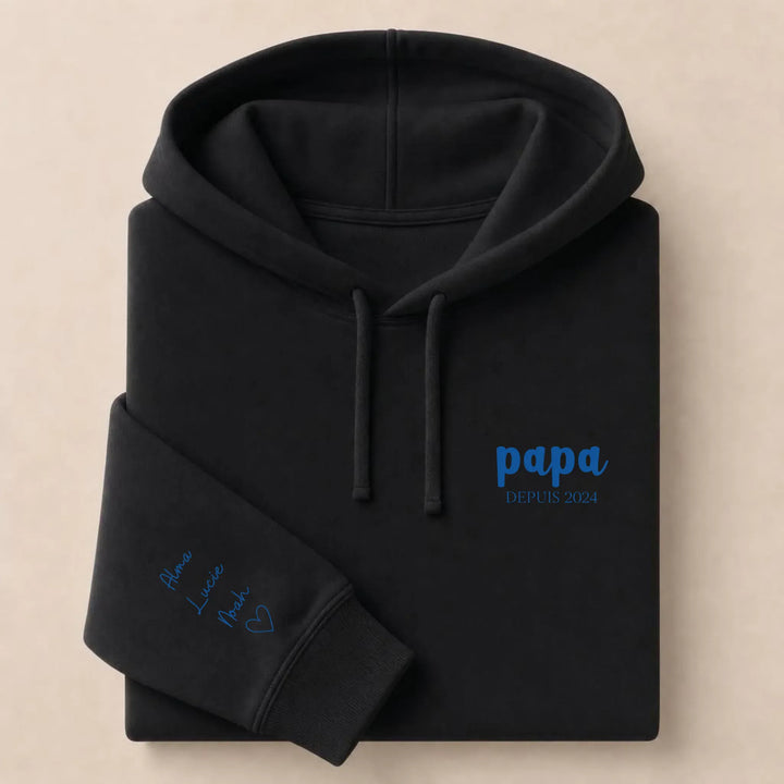 Pull personnalisé papa prénoms enfants Sweat à capuche / Noir / S