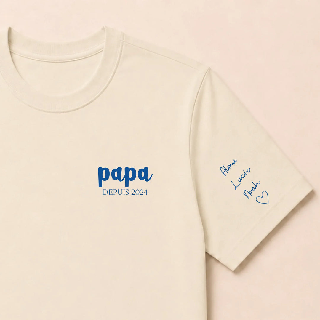 Pull personnalisé papa prénoms enfants T-shirt / Beige / S