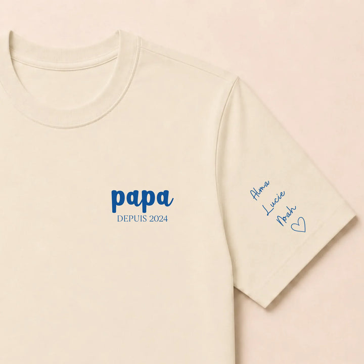 Pull personnalisé papa prénoms enfants T-shirt / Beige / S