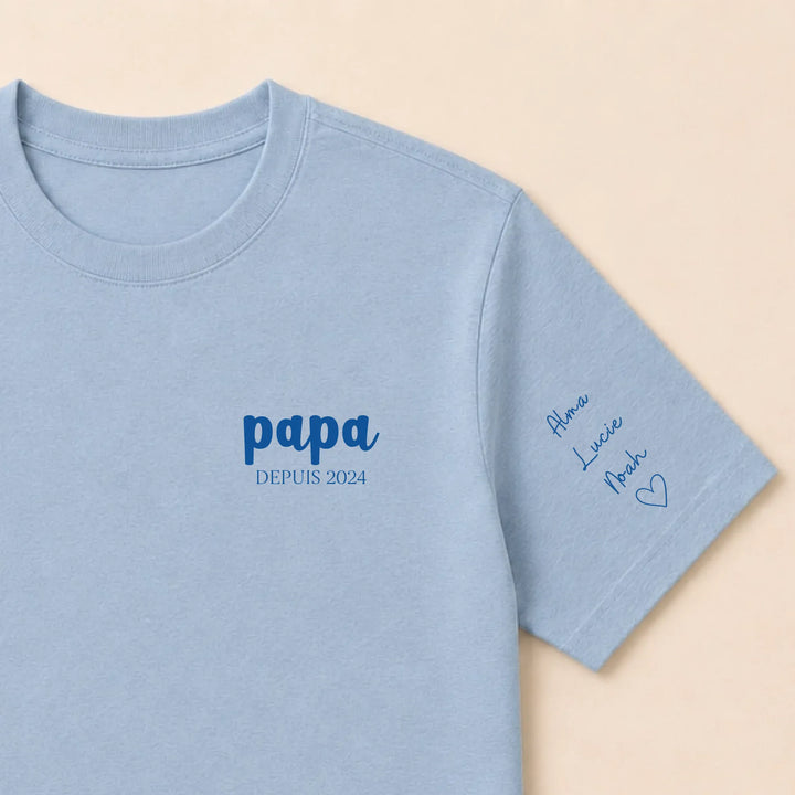 Pull personnalisé papa prénoms enfants T-shirt / Bleu clair / S