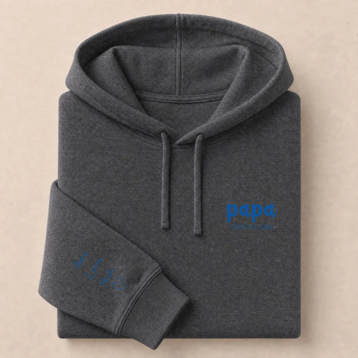Sweat personnalisé papa prénoms enfants Sweat à capuche / Gris Foncé / S