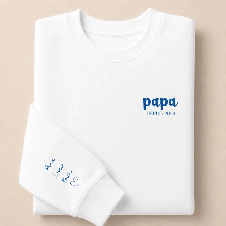 Sweat personnalisé papa prénoms enfants Sweatshirt / Blanc / S