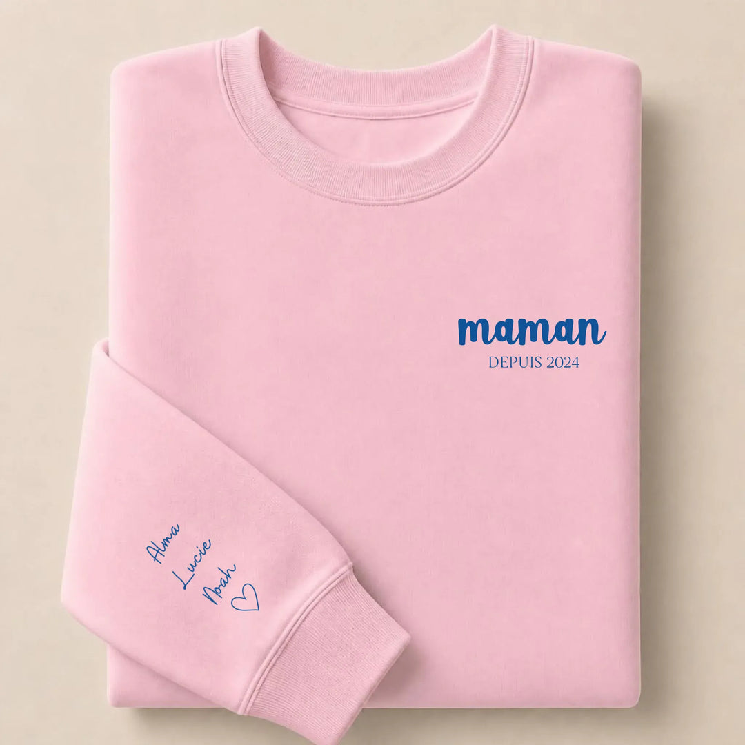Pull personnalisé brodé- Maman depuis Sweatshirt / Rose Clair / S