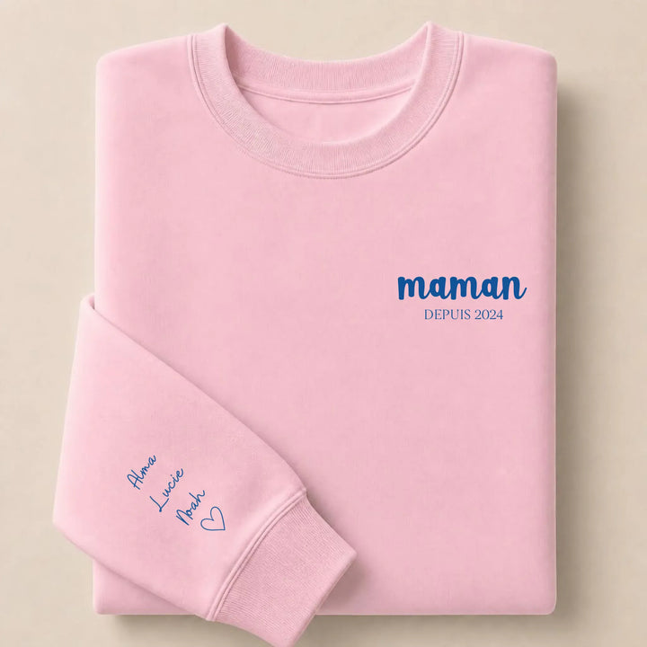 Pull personnalisé brodé- Maman depuis Sweatshirt / Rose Clair / S